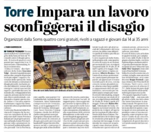 Giornale La Provincia di Cremona articolo sul progetto Ho uno spazio nella testa